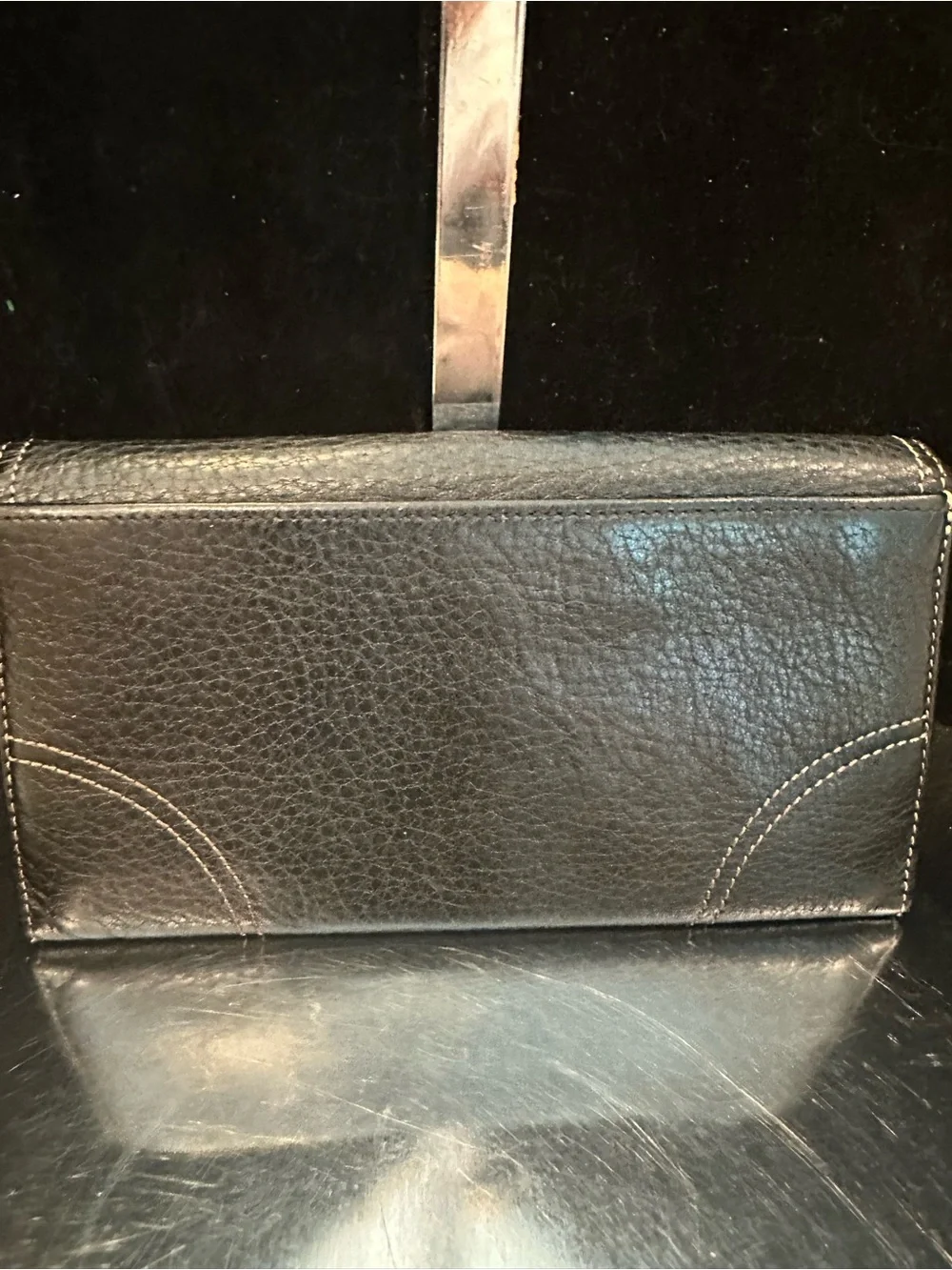 Longchamp #259 Black Textured Pebbled Leather Men's Continental Flap Wallet